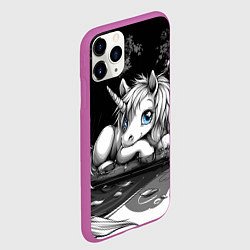 Чехол iPhone 11 Pro матовый Белый единорог с голубыми глазами, цвет: 3D-фиолетовый — фото 2