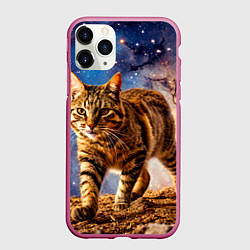 Чехол iPhone 11 Pro матовый Пиксибоб в космосе, цвет: 3D-малиновый