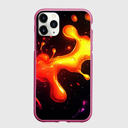 Чехол iPhone 11 Pro матовый Радужные кляксы на черном фоне, цвет: 3D-малиновый
