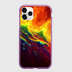 Чехол iPhone 11 Pro матовый Абстрактные волны с огнем, цвет: 3D-фиолетовый