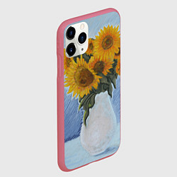 Чехол iPhone 11 Pro матовый Подсолнухи в вазе, цвет: 3D-малиновый — фото 2