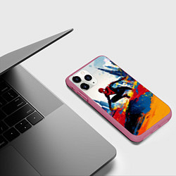 Чехол iPhone 11 Pro матовый Человек - паук и пролитая краска, цвет: 3D-малиновый — фото 2