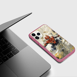 Чехол iPhone 11 Pro матовый Человек - паук маслом, цвет: 3D-малиновый — фото 2