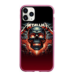 Чехол iPhone 11 Pro матовый Metallica - fire skull, цвет: 3D-малиновый