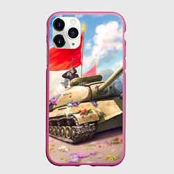 Чехол iPhone 11 Pro матовый Русский танк, цвет: 3D-малиновый