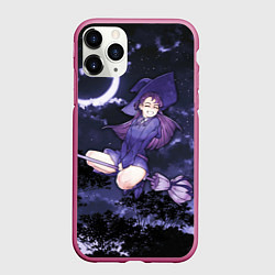 Чехол iPhone 11 Pro матовый Веселая ведьма летит на шабаш, цвет: 3D-малиновый