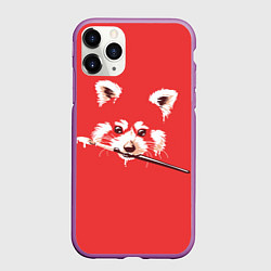 Чехол iPhone 11 Pro матовый Красная панда с кисточкой в зубах, цвет: 3D-фиолетовый
