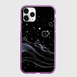 Чехол iPhone 11 Pro матовый Белые абстрактные полосы и кляксы, цвет: 3D-фиолетовый