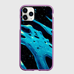 Чехол iPhone 11 Pro матовый Синие волны краски на черном, цвет: 3D-фиолетовый