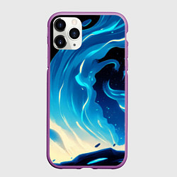 Чехол iPhone 11 Pro матовый Бело-синее пламя из абстрактных красок, цвет: 3D-фиолетовый