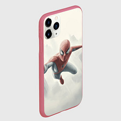 Чехол iPhone 11 Pro матовый Человек паук в полете, цвет: 3D-малиновый — фото 2