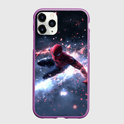 Чехол iPhone 11 Pro матовый Человек - паук в полете, цвет: 3D-фиолетовый