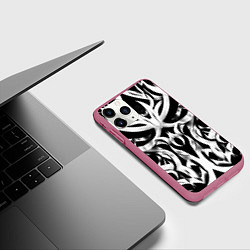 Чехол iPhone 11 Pro матовый Абстрактный узор - изогнутые формы трайбл татуиров, цвет: 3D-малиновый — фото 2