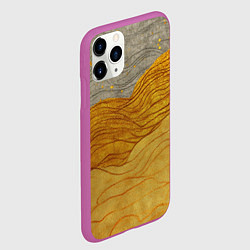Чехол iPhone 11 Pro матовый Золотые волны на сером текстура, цвет: 3D-фиолетовый — фото 2