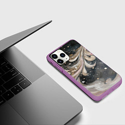 Чехол iPhone 11 Pro матовый Бежевый объемный узор, цвет: 3D-фиолетовый — фото 2