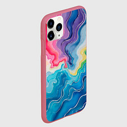 Чехол iPhone 11 Pro матовый Абстрактные волны в мраморном стиле, цвет: 3D-малиновый — фото 2