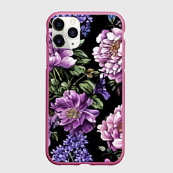 Чехол iPhone 11 Pro матовый Пионы и сирень старинный узор, цвет: 3D-малиновый