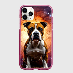 Чехол iPhone 11 Pro матовый Американский стаффордширский терьер в космосе, цвет: 3D-малиновый