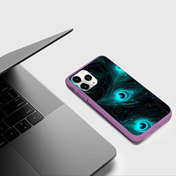 Чехол iPhone 11 Pro матовый Светящиеся перья павлина паттерн, цвет: 3D-фиолетовый — фото 2