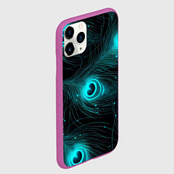 Чехол iPhone 11 Pro матовый Светящиеся перья павлина паттерн, цвет: 3D-фиолетовый — фото 2