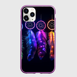 Чехол iPhone 11 Pro матовый Ловцы снов - свечение перьев, цвет: 3D-фиолетовый