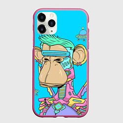 Чехол iPhone 11 Pro матовый NFT cyber ape UFO, цвет: 3D-малиновый