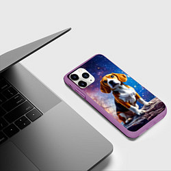 Чехол iPhone 11 Pro матовый Бигль в космосе, цвет: 3D-фиолетовый — фото 2