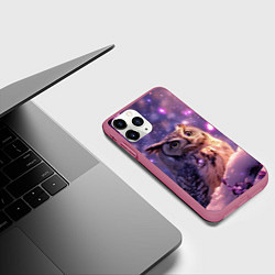 Чехол iPhone 11 Pro матовый Большая мудрая сова, цвет: 3D-малиновый — фото 2