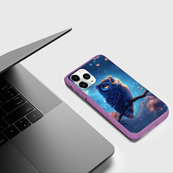 Чехол iPhone 11 Pro матовый Ночная сова на ветке, цвет: 3D-фиолетовый — фото 2