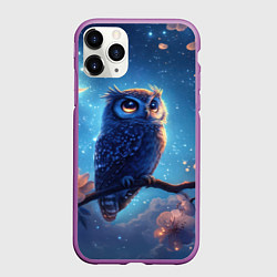 Чехол iPhone 11 Pro матовый Ночная сова на ветке, цвет: 3D-фиолетовый