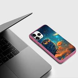Чехол iPhone 11 Pro матовый Сова на фоне ночного неба, цвет: 3D-малиновый — фото 2