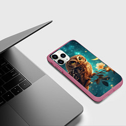 Чехол iPhone 11 Pro матовый Сова на фоне ночного неба, цвет: 3D-малиновый — фото 2