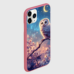 Чехол iPhone 11 Pro матовый Сова на фоне ночного неба, цвет: 3D-малиновый — фото 2
