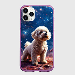 Чехол iPhone 11 Pro матовый Бишон в космосе, цвет: 3D-фиолетовый