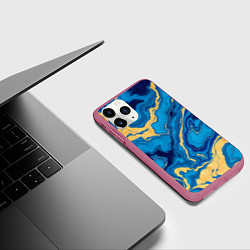 Чехол iPhone 11 Pro матовый Синий мрамор с золотом, цвет: 3D-малиновый — фото 2