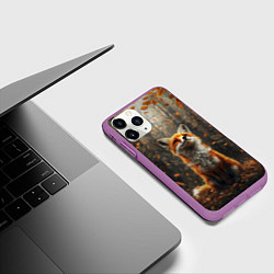 Чехол iPhone 11 Pro матовый Довольный лис в лесной чаще, цвет: 3D-фиолетовый — фото 2