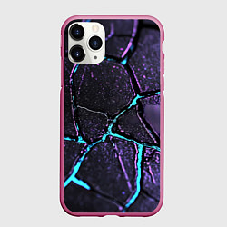 Чехол iPhone 11 Pro матовый Фиолетовые плиты с голубым свечением, цвет: 3D-малиновый
