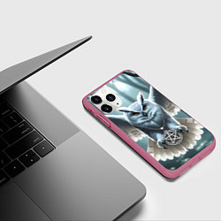 Чехол iPhone 11 Pro матовый Лес и белая сова, цвет: 3D-малиновый — фото 2