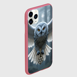 Чехол iPhone 11 Pro матовый Белая сова в лесу, цвет: 3D-малиновый — фото 2