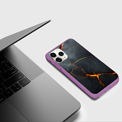 Чехол iPhone 11 Pro матовый Серая текстура с золотым изломом, цвет: 3D-фиолетовый — фото 2