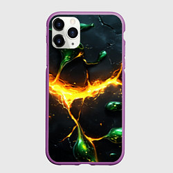 Чехол iPhone 11 Pro матовый Разлом текстуры с зеленой слизью, цвет: 3D-фиолетовый
