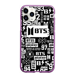 Чехол iPhone 11 Pro матовый Bangtan Boys pattern black, цвет: 3D-фиолетовый