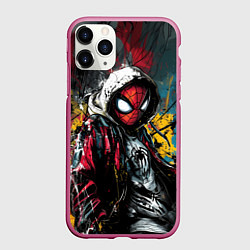 Чехол iPhone 11 Pro матовый Человек-паук абстракция из красок, цвет: 3D-малиновый