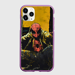 Чехол iPhone 11 Pro матовый Человек-паук желто-черный стиль, цвет: 3D-фиолетовый