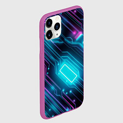 Чехол iPhone 11 Pro матовый Неоновый узор киберпанк микросхемы, цвет: 3D-фиолетовый — фото 2