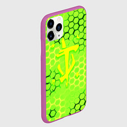 Чехол iPhone 11 Pro матовый Doom кислотные соты лого, цвет: 3D-фиолетовый — фото 2