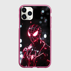 Чехол iPhone 11 Pro матовый Человек-паук в красно-черном костюме, цвет: 3D-малиновый