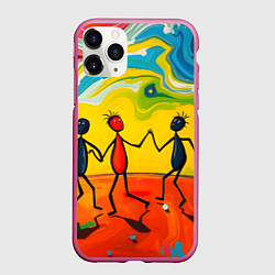 Чехол iPhone 11 Pro матовый Дружба человечков, цвет: 3D-малиновый