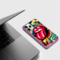 Чехол iPhone 11 Pro матовый Rolling Stones logo - pop art pattern, цвет: 3D-фиолетовый — фото 2