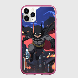 Чехол iPhone 11 Pro матовый Злой Бэтмен в полете, цвет: 3D-малиновый